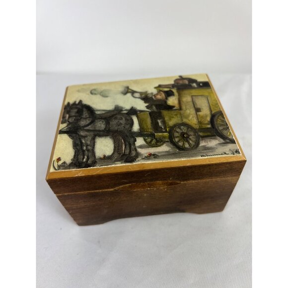 Hummel Other - VTG Hummel Wood Music Box Edelweiss Swiss Movement The Mail is Here